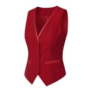 Velvet Suit Waistcoat Retro Sleeveless Steampunk Blazer Dressy Vest Red